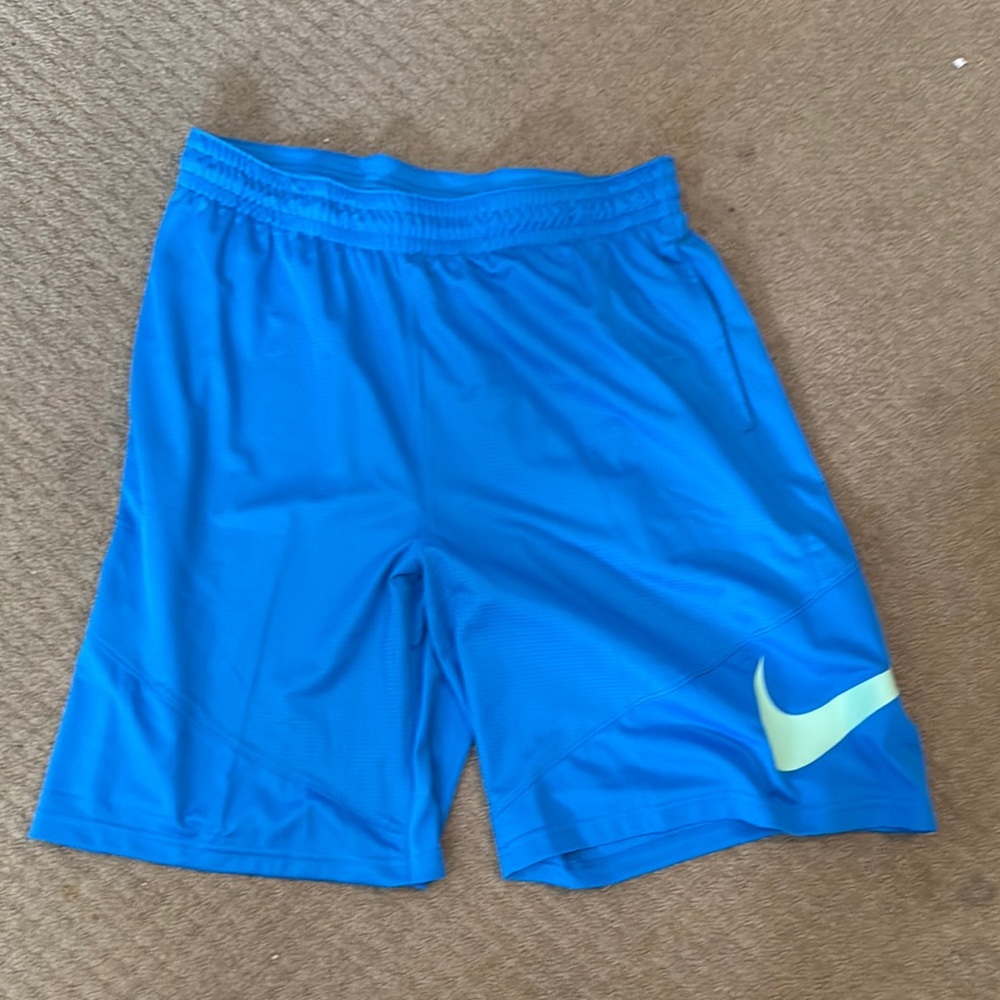 Nike Blue Athletic Shorts with Yellow Swoosh